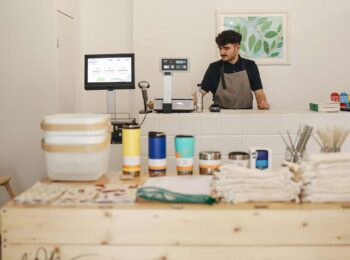 New business owner opening up shop.