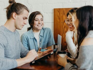 Group of coworkers working together